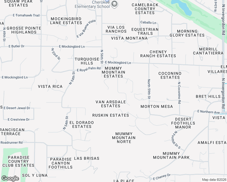 map of restaurants, bars, coffee shops, grocery stores, and more near 8102 North Mummy Mountain Road in Paradise Valley