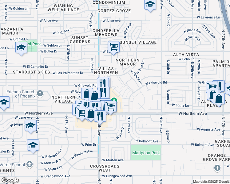 map of restaurants, bars, coffee shops, grocery stores, and more near 8101 North 35th Avenue in Phoenix