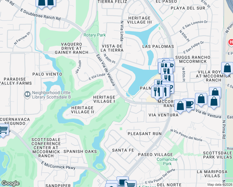 map of restaurants, bars, coffee shops, grocery stores, and more near 8107 East Vía Costa in Scottsdale