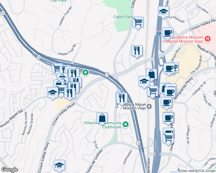 map of restaurants, bars, coffee shops, grocery stores, and more near 28092 Bedford Drive in Laguna Niguel