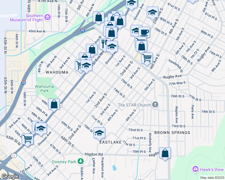 map of restaurants, bars, coffee shops, grocery stores, and more near 7320 3rd Avenue South in Birmingham
