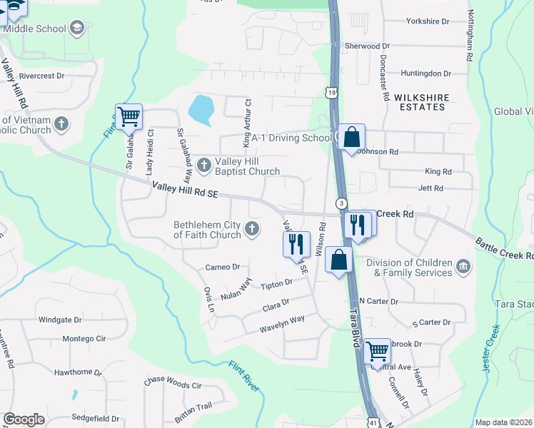 map of restaurants, bars, coffee shops, grocery stores, and more near 7309 Winter Valley Court in Riverdale