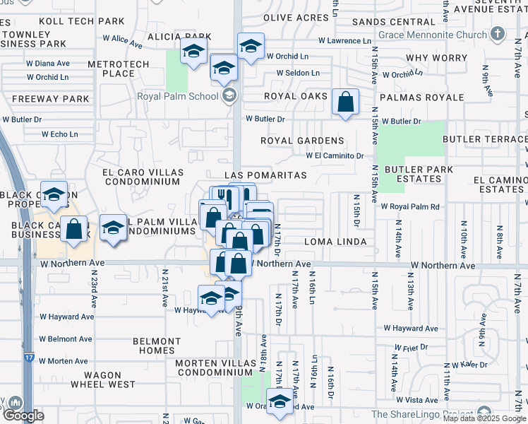 map of restaurants, bars, coffee shops, grocery stores, and more near 8111 North 19th Avenue in Phoenix
