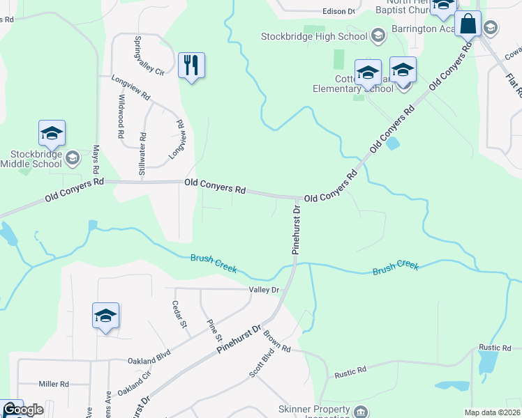 map of restaurants, bars, coffee shops, grocery stores, and more near 894 Old Conyers Road in Stockbridge