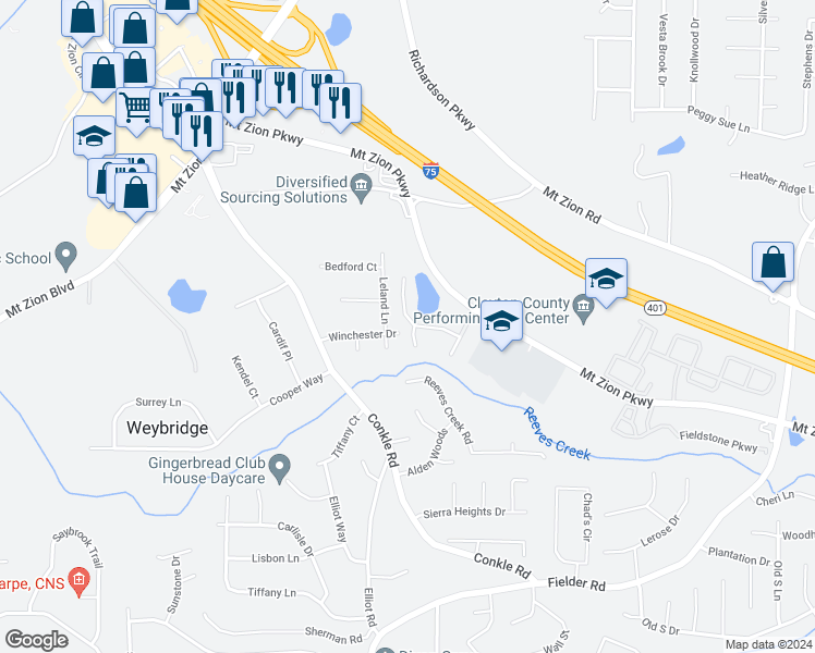 map of restaurants, bars, coffee shops, grocery stores, and more near 7293 Bridlewood Court in Jonesboro