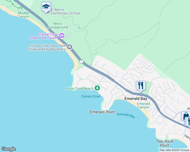 map of restaurants, bars, coffee shops, grocery stores, and more near 2538 Monaco Drive in Laguna Beach