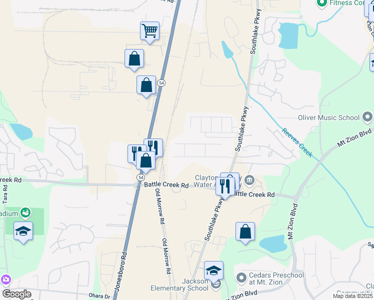 map of restaurants, bars, coffee shops, grocery stores, and more near 7264 Loblolly Lane in Morrow
