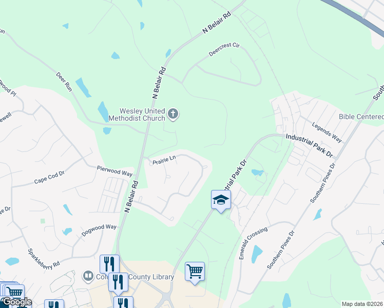 map of restaurants, bars, coffee shops, grocery stores, and more near 841 Prairie Lane in Evans