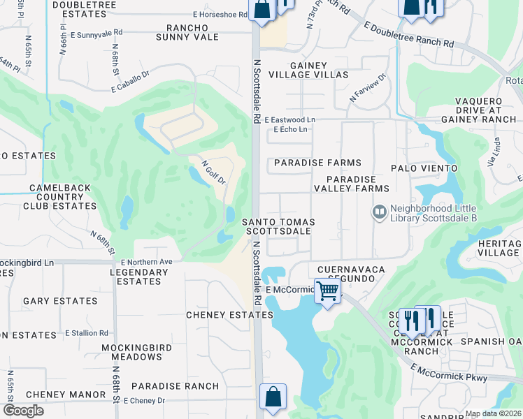 map of restaurants, bars, coffee shops, grocery stores, and more near 7226 East Maverick Road in Scottsdale