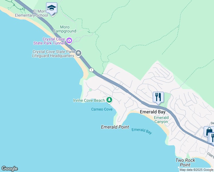 map of restaurants, bars, coffee shops, grocery stores, and more near 2538 Monaco Drive in Laguna Beach