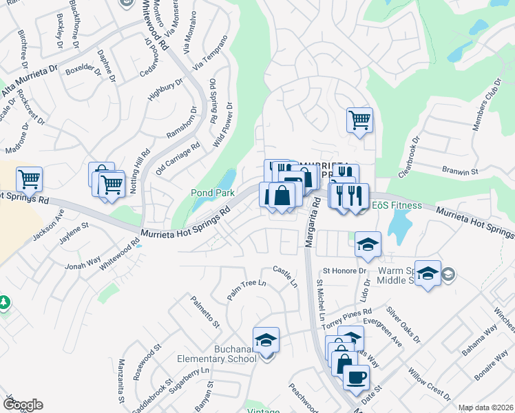 map of restaurants, bars, coffee shops, grocery stores, and more near 26095 Mayfield Union Way in Murrieta