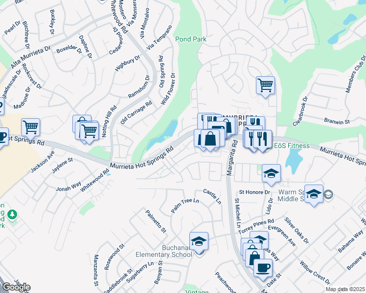 map of restaurants, bars, coffee shops, grocery stores, and more near 39690 Columbia Union Drive in Murrieta