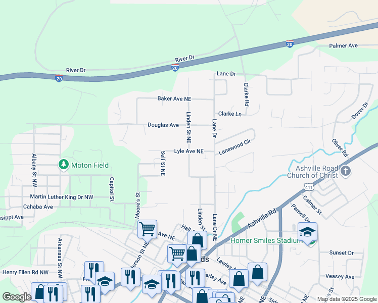 map of restaurants, bars, coffee shops, grocery stores, and more near 1824 Linden Street Northeast in Leeds