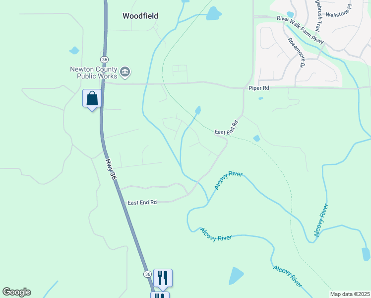 map of restaurants, bars, coffee shops, grocery stores, and more near 45 Deadwood Lane in Covington