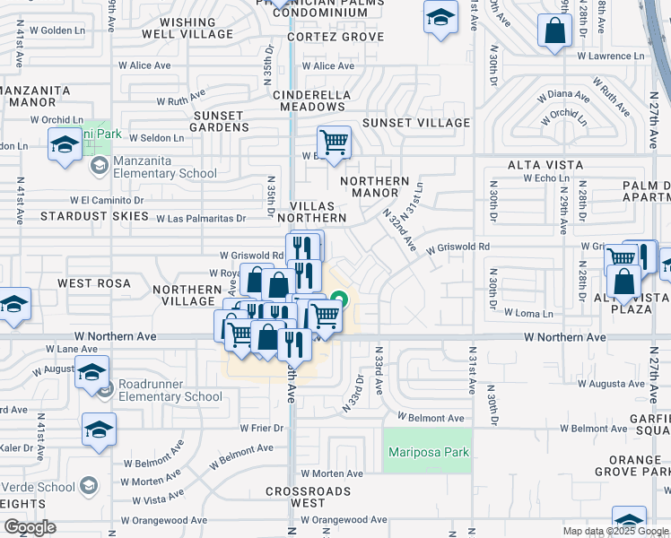 map of restaurants, bars, coffee shops, grocery stores, and more near 8135 North 35th Avenue in Phoenix