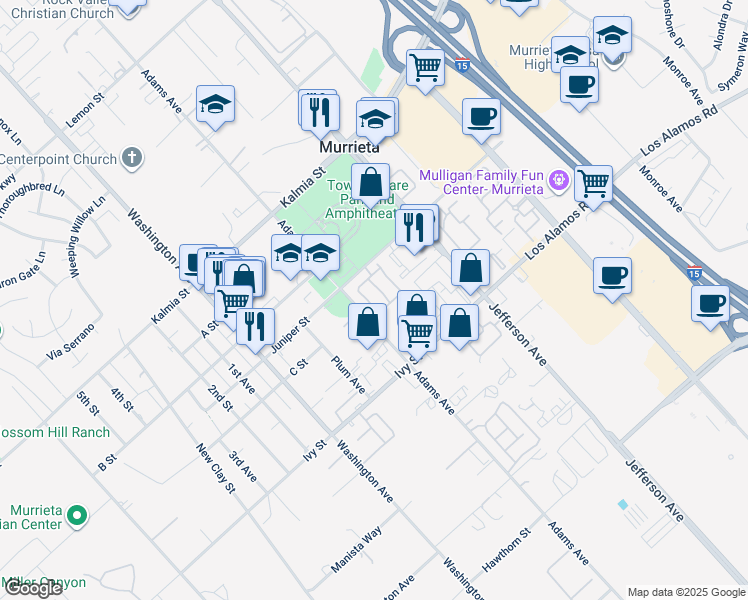 map of restaurants, bars, coffee shops, grocery stores, and more near 41713 Ridgewalk Street in Murrieta