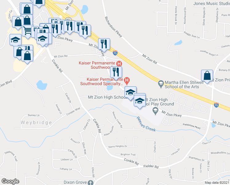 map of restaurants, bars, coffee shops, grocery stores, and more near 2384 Coach Way in Jonesboro