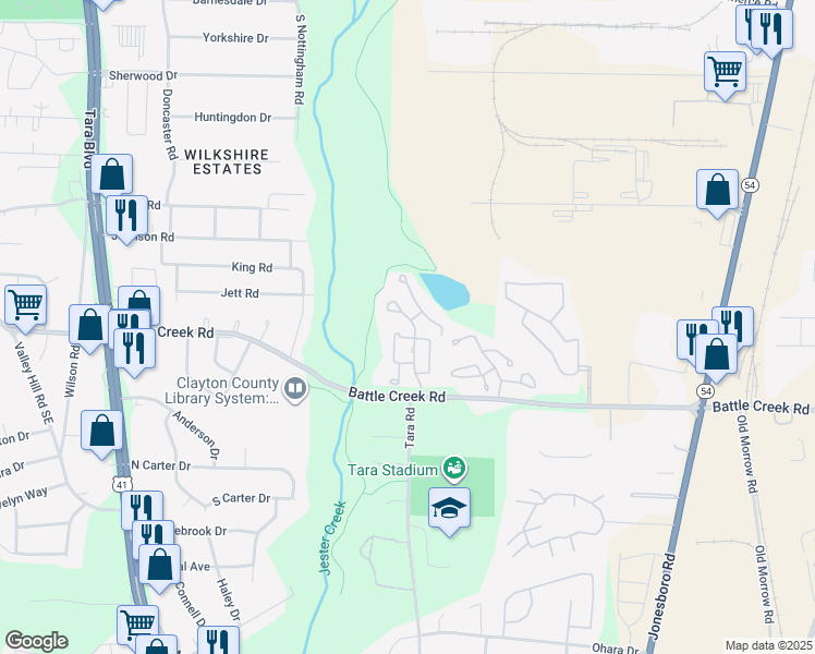 map of restaurants, bars, coffee shops, grocery stores, and more near 100 Chaselake Drive in Jonesboro