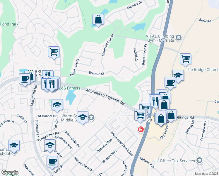 map of restaurants, bars, coffee shops, grocery stores, and more near Paseo De Oro in Murrieta