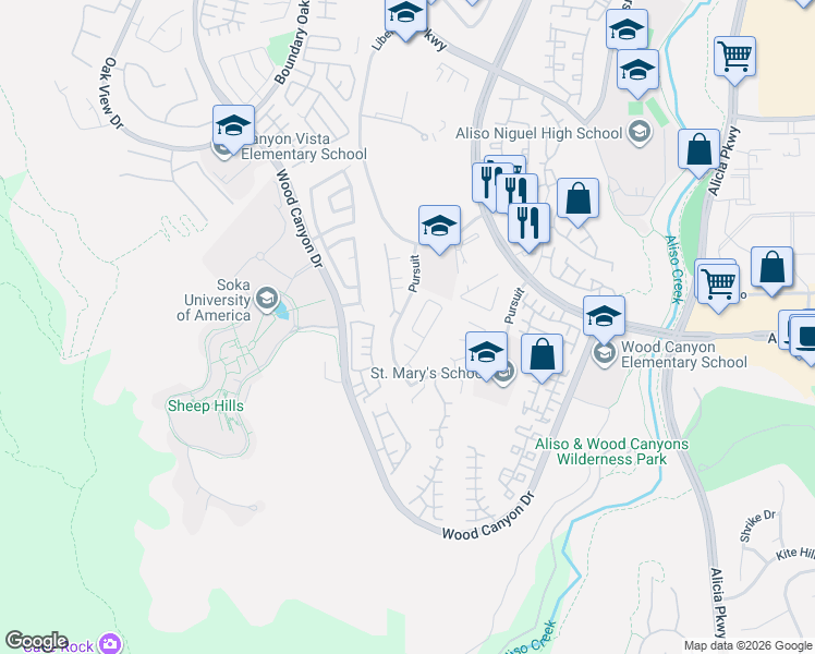 map of restaurants, bars, coffee shops, grocery stores, and more near 92 Rue Du Chateau in Aliso Viejo