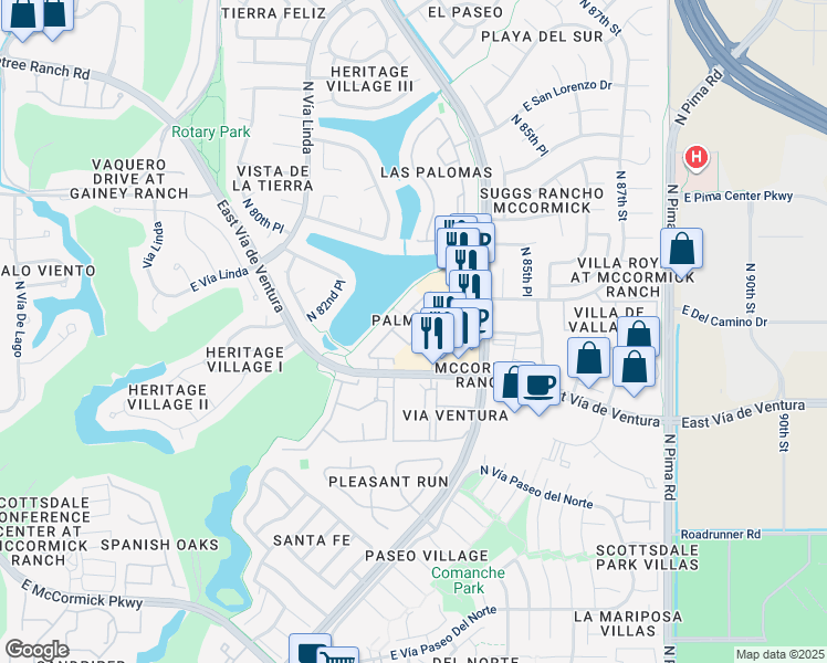 map of restaurants, bars, coffee shops, grocery stores, and more near Unnamed Road in Scottsdale