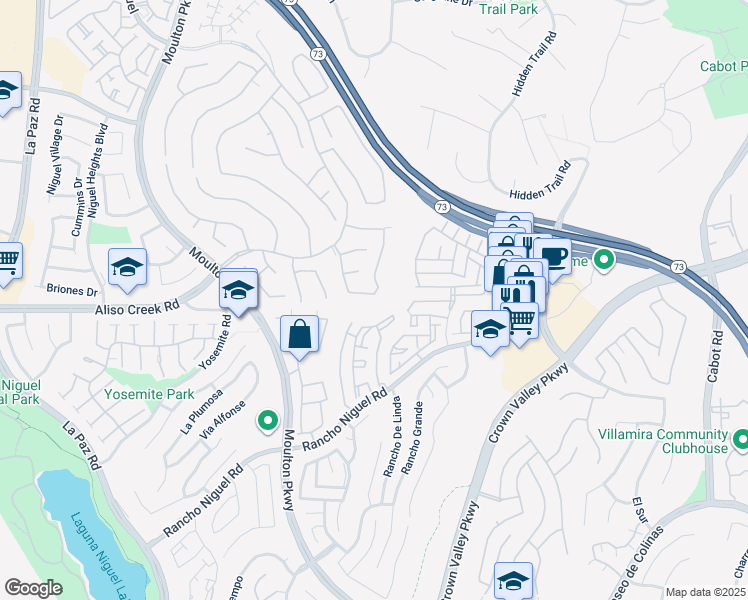 map of restaurants, bars, coffee shops, grocery stores, and more near 25022 Hollyberry Lane in Laguna Niguel