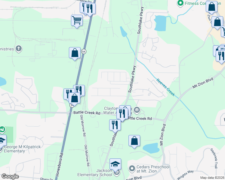 map of restaurants, bars, coffee shops, grocery stores, and more near 1486 Persimmon Trace in Morrow
