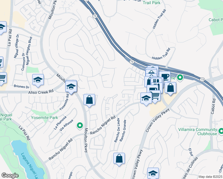 map of restaurants, bars, coffee shops, grocery stores, and more near 25022 Hollyberry Lane in Laguna Niguel