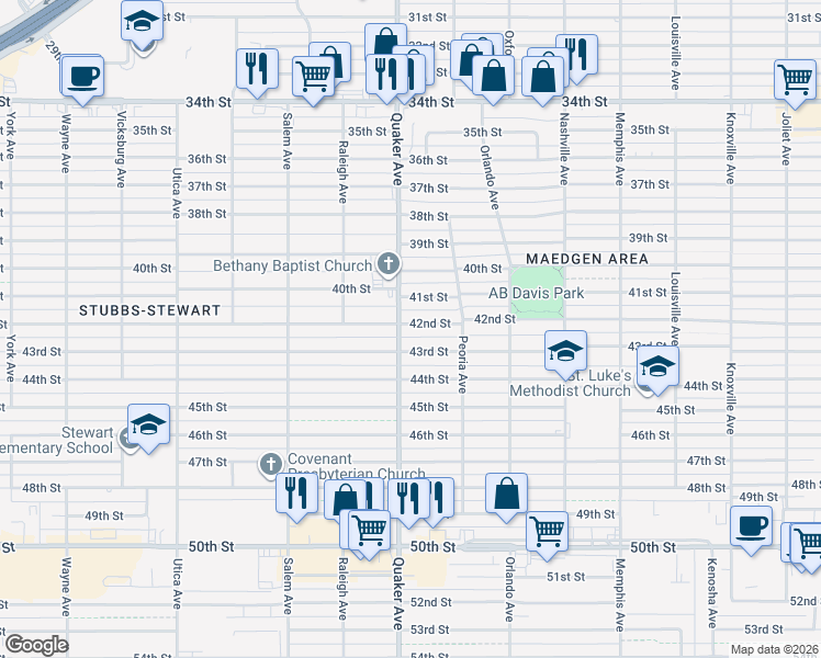 map of restaurants, bars, coffee shops, grocery stores, and more near 4313 41st Street in Lubbock