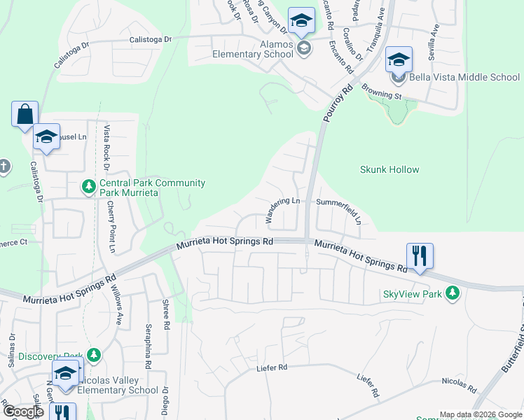 map of restaurants, bars, coffee shops, grocery stores, and more near 31877 Gatehouse Court in Murrieta