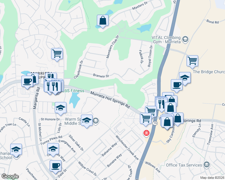 map of restaurants, bars, coffee shops, grocery stores, and more near 29365 Calle Gaviota in Murrieta