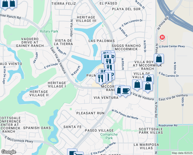 map of restaurants, bars, coffee shops, grocery stores, and more near Unnamed Road in Scottsdale