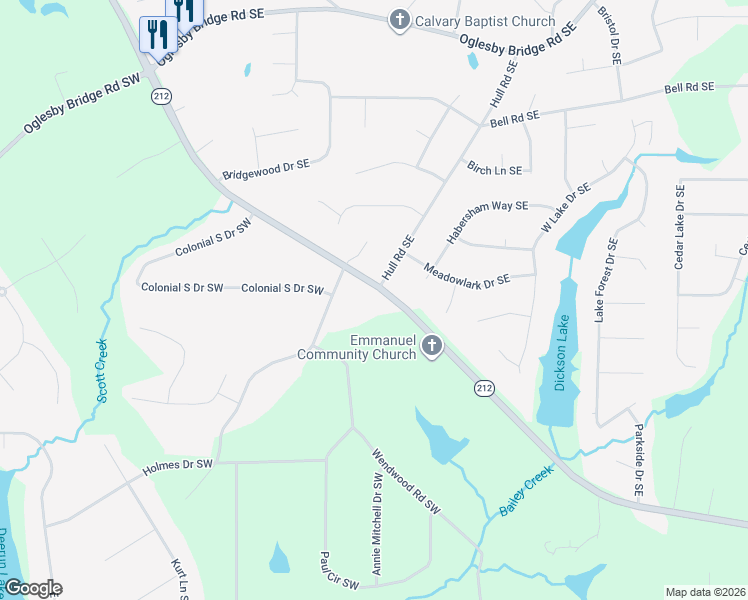 map of restaurants, bars, coffee shops, grocery stores, and more near 1520 Georgia 212 in Conyers
