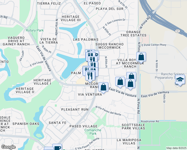 map of restaurants, bars, coffee shops, grocery stores, and more near 8236 North Hayden Road in Scottsdale