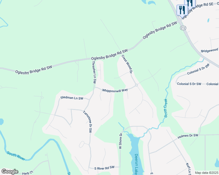 map of restaurants, bars, coffee shops, grocery stores, and more near 2214 Crescent Walk in Conyers