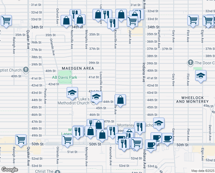 map of restaurants, bars, coffee shops, grocery stores, and more near 3609 42nd Street in Lubbock