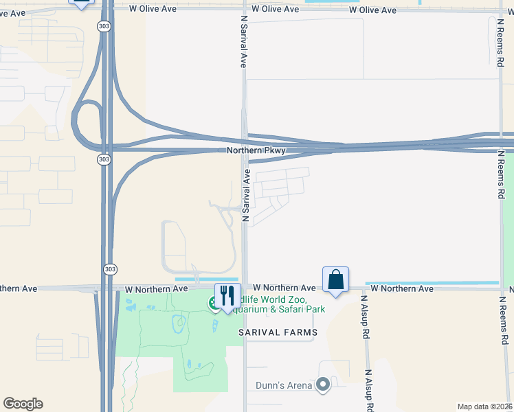 map of restaurants, bars, coffee shops, grocery stores, and more near 8001-8397 North Sarival Road in Waddell