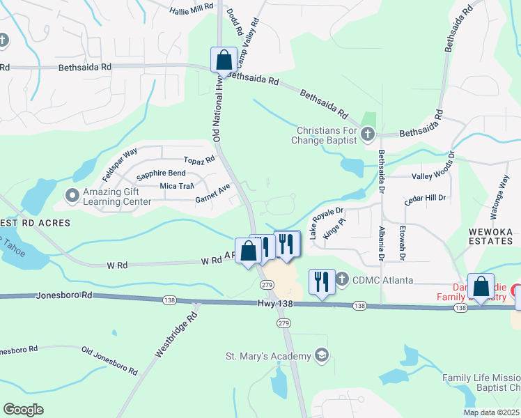 map of restaurants, bars, coffee shops, grocery stores, and more near 115 Catlyn Court in Riverdale