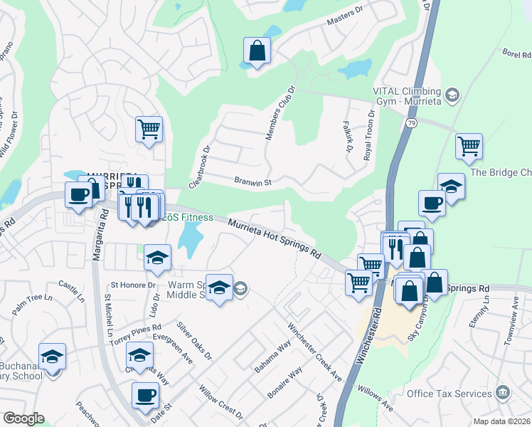 map of restaurants, bars, coffee shops, grocery stores, and more near 29322 Calle Gavioya in Murrieta