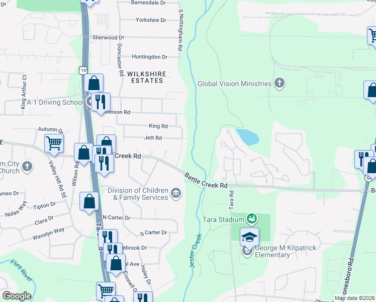 map of restaurants, bars, coffee shops, grocery stores, and more near 865 Jett Road in Jonesboro