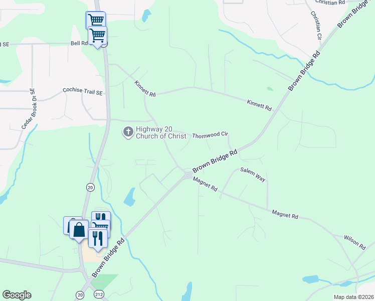 map of restaurants, bars, coffee shops, grocery stores, and more near 4831 Thornwood Drive in Covington