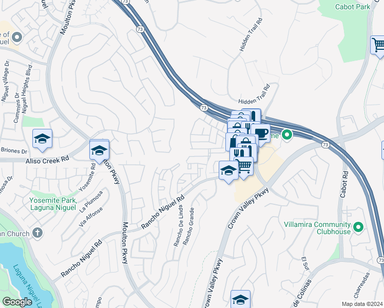 map of restaurants, bars, coffee shops, grocery stores, and more near 25121 Via Terracina in Laguna Niguel