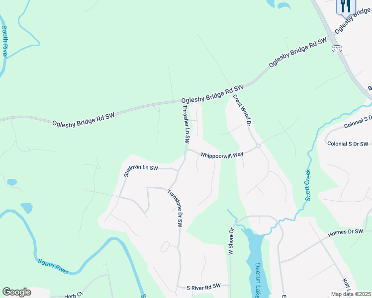 map of restaurants, bars, coffee shops, grocery stores, and more near 5751 Thrasher Lane Southwest in Conyers