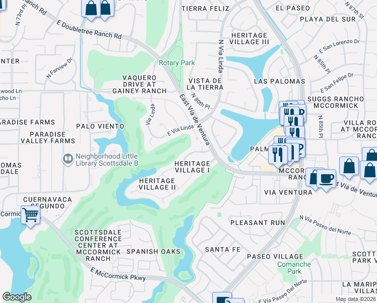 map of restaurants, bars, coffee shops, grocery stores, and more near 8168 North Vía Bueno in Scottsdale