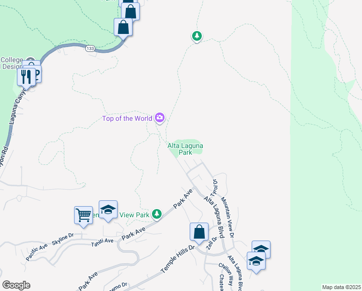 map of restaurants, bars, coffee shops, grocery stores, and more near 3299 Alta Laguna Boulevard in Laguna Beach