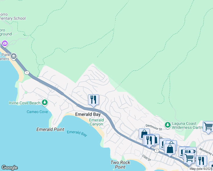 map of restaurants, bars, coffee shops, grocery stores, and more near 1219 Cross Haven Road in Laguna Beach