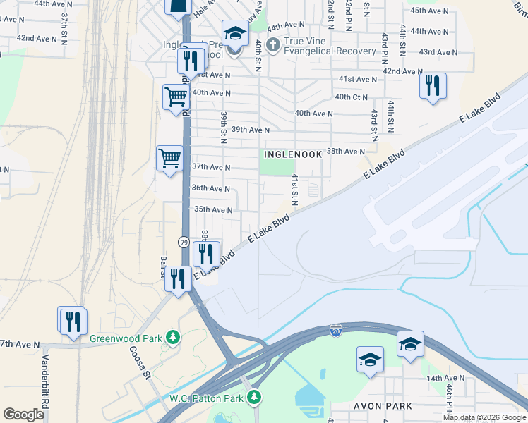 map of restaurants, bars, coffee shops, grocery stores, and more near 4006 35th Avenue North in Birmingham