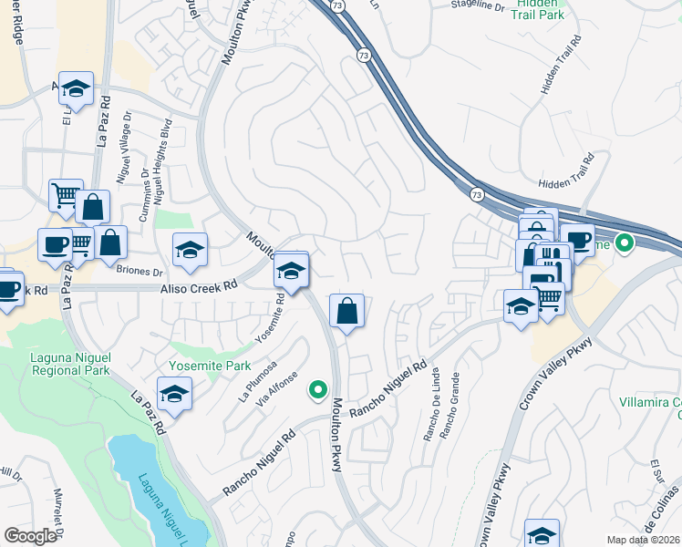 map of restaurants, bars, coffee shops, grocery stores, and more near 27941 Loretha Lane in Laguna Niguel