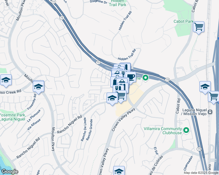 map of restaurants, bars, coffee shops, grocery stores, and more near 25236 Via Entrada in Laguna Niguel