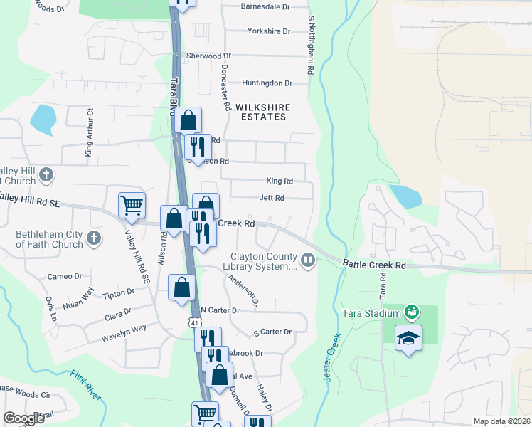 map of restaurants, bars, coffee shops, grocery stores, and more near 7263 Park Drive in Jonesboro
